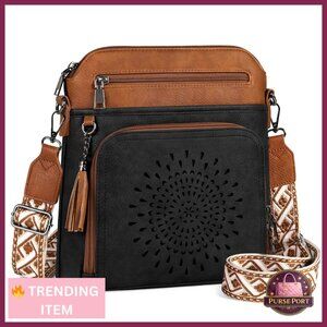Medium Crossbody Bag with Built-in Wallet, PU Leather, Multi-Pocket Design
